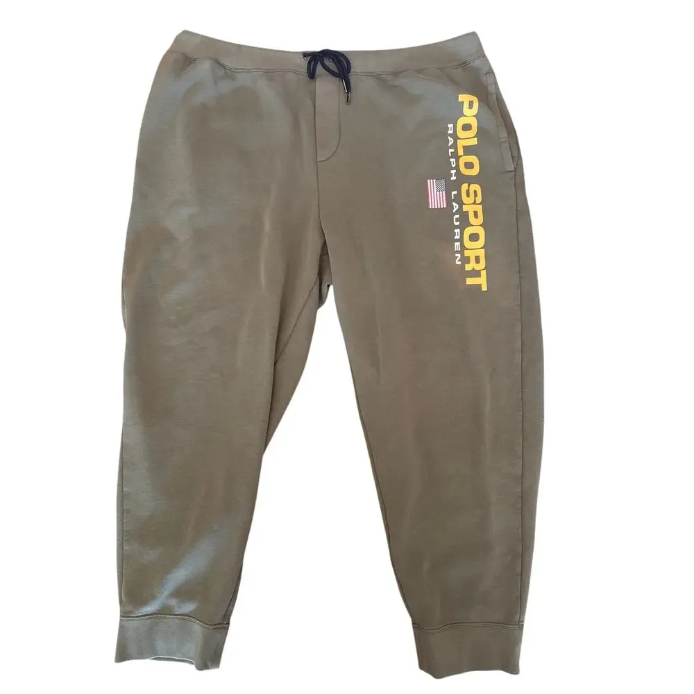Men's Polo Sport Ralph Lauren Retro Olive Green Joggers Sweatpants Size 3XB